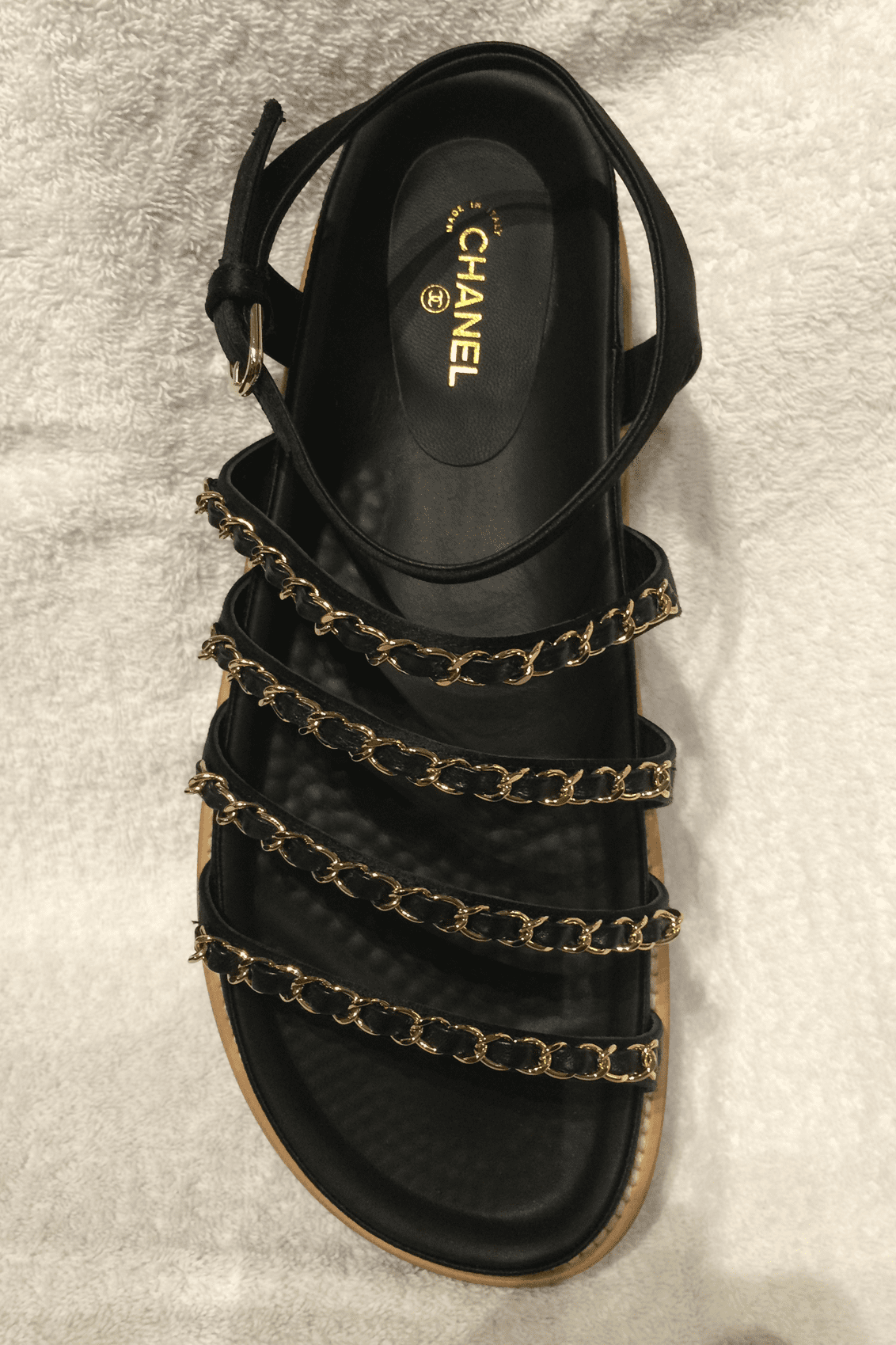 Chanel Satin Strappy Embellished Chain Sandals Milli Fash